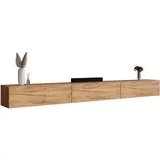 Planetmöbel TV-Schrank, Fernsehtisch 300 cm lang, TV-Board hängend oder stehend, Fernsehschrank für Wohnzimmer, 3X TV Möbel 37,8 x 100 x 32,5 cm, Gold Eiche