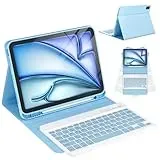 CC Store Hülle mit Tastatur für iPad Air 11 Zoll M3 2025/M2 2024,iPad Air 5/4 10.9 Zoll, ipad Pro 11 4/3/2/1Gen, Magnetisch Abnehmbare Tastatur mit Stifthalter, QWERTZ Layout, Blau