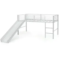 FANTASK Hochbett Kinder mit Rutsche und Leiter, 198 x 96 x 109 cm, Kinderbett mit Sicherheitsschienen, Eisenbett für Kinderzimmer & Kindergarten (Weiß)