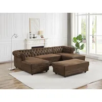 Wohnlandschaft & Hocker - Mikrofaser - Vintage-Leder-Optik - CHESTERFIELD
