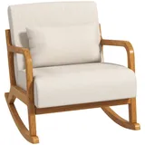 STILVORA Schaukelsessel 92x65x82 cm Cremeweiß mit Holzgestell Armlehnen abnehmbarer Lendenstütze Leinen Look atmungsaktiv stabile Konstruktion
