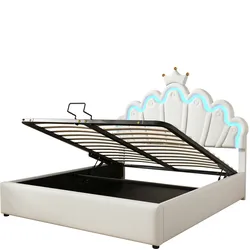 Merax 140*200cm Flachbett, Polsterbett, verstellbare Ambiente-Beleuchtung, Weiß