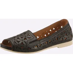 Sandalette GEMINI, Damen, Gr. 42, schwarz, Glattleder, sportlich, Schuhe Ballerina Peeptoe