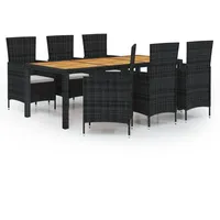 vidaXL 7-tlg Garten-Essgruppe mit Auflagen Poly Rattan Schwarz Modell 12