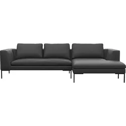 Ecksofa FLEXLUX "Loano, toller Sitzkomfort, L-Form", schwarz (deep schwarz), B:298cm H:86cm T:169cm, 100% Echteder, Sofas, modernes Sofa, frei im Raum stellbar, lose Kissen, Kaltschaum im Sitz