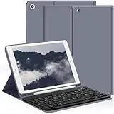 aoub Hülle mit Tastatur für iPad 9./8./ 7. Generation, Kabellose QWERTZ Tastatur Hülle mit Stifthalter für iPad 10,2 Zoll 2021/2020/2019, Violett