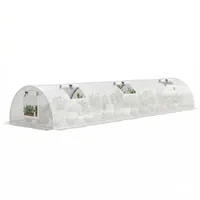 Outsunny Gewächshaus mit Rollfenster Runddach, Winterfest Foliengewächshaus aus Stahl wasserabweisend Treibhaus für Balkon Tomatenhaus mit UV Schutz 300x80x45cm Tomatengewächshaus für Gemüse, Weiß