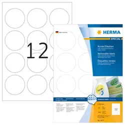 HERMA Ablösbare Etiketten Ø 60 mm, 1200 Etiketten, weiß, rund, wieder haftend
