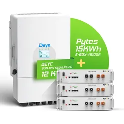 Deye/Pytes Komplettset 12 kW Hybridwechselrichter & 15 kWh Batteriespeicher (SUN-12K-SG04LP3-EU & E-BOX-48100R 5,12 kWh)