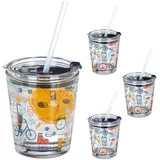 Relaxdays Glasbecher mit Deckel & Strohhalm Trinkgläser 0,35 l 4 St.