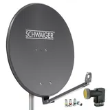 Schwaiger Satellitenschüssel Komplettset - Ø 88 cm Aluminium Quad LNB 4-Fach - Digital HD & 4K Empfang - Integrierte Kabelführung & wetterfest