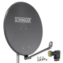 Schwaiger Satellitenschüssel Komplettset - Ø 88 cm Aluminium Quad LNB 4-Fach - Digital HD & 4K Empfang - Integrierte Kabelführung & wetterfest