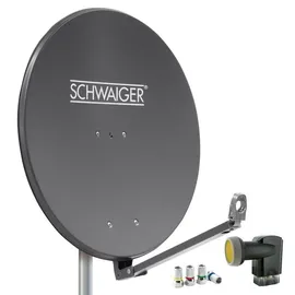 Schwaiger Satellitenschüssel Komplettset - Ø 88 cm Aluminium Quad LNB 4-Fach - Digital HD & 4K Empfang - Integrierte Kabelführung & wetterfest