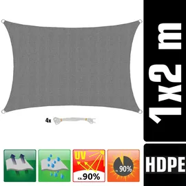 AMANKA HDPE Sonnensegel Wasserdurchlässig 1x2 - Viereckig - Sonnenschutz Garten Terrasse