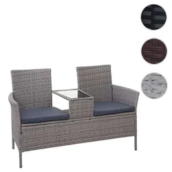 Poly-Rattan Sitzbank mit Tisch HWC-E24, Gartenbank Sitzgruppe Gartensofa, 132cm ~ grau, Kissen dunkelgrau