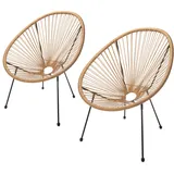 sunnypillow 2er Set Acapulco Gartenstühle - gemütlicher Loungesessel für Wohnzimmer, Terrasse, Garten, Balkon Sessel Stuhl - Korbsessel Gartensessel im Retro Design - Outdoor/Indoor - Beige