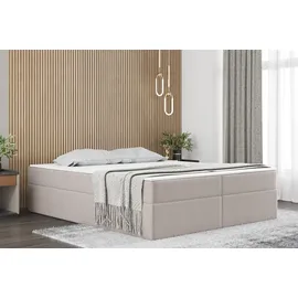 Fun Möbel Boxspringbett Schlafzimmerbett PRIMA 140x220cm Stoff Creme inkl. Bettkasten - Creme