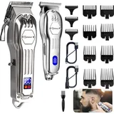 HATTEKER Haarschneidemaschine Profi + Bartschneider Set, Kabelloses Haarschneider Mit Led -Anzeige, Barber Kit für Familie