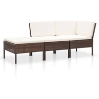 vidaXL 3-tlg. Garten-Lounge-Set mit Auflagen Poly Rattan Braun