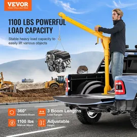 Vevor Pick Up Kran, 499 kg Traglast, zusammenklappbarer LKW-Kran mit 499 kg Winde, Ladekran aus Stahl, Werkstattkran 360° schwenkbar, Hebekran zum Heben von Gütern auf der Baustelle, in der Fabrik