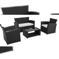 METRO PROFESSIONAL Outdoor Lounge Brantford 4-tlg., PE-Rattan/Polyester/Glas, 1 x 2-Sitzer-Sofa, 2 Sessel, 1  Tisch, schwarz