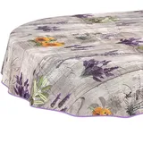 ANRO Wachstuchtischdecke abwaschbar Provence Oval 160 x 140 cm Grau
