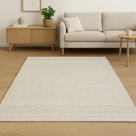 Myflair Wooly Nature Handwebteppich 60 x 90 cm Beige/Weiß