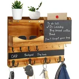 JKOKPMG Schlüsselbrett Holz mit Ablage, schlüsselkasten Holz,Schlüsselhalter mit Edelstahlhaken,Schlüsselablage Wand, Schlüsselboard aus Buche,Schlüsselhaken Key Holder Modern