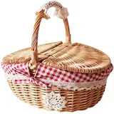Picknickkorb aus Weide, Weide Picknickkorb mit Deckel, Natural Weidenkorb mit Henkel, Handlicher Einkaufskorb aus Weide, Tragekorb aus Weide Einkaufskorb, für Einkaufspicknick