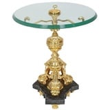 Casa Padrino Beistelltisch Barock Beistelltisch Gold / Schwarz Ø 53 x H. 67 cm - Runder vergoldeter Bronze Tisch mit Glasplatte und Marmorsockel - Barock Möbel