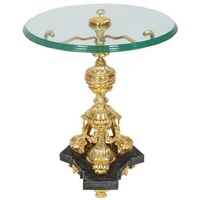 Casa Padrino Beistelltisch Barock Beistelltisch Gold / Schwarz Ø 53 x H. 67 cm - Runder vergoldeter Bronze Tisch mit Glasplatte und Marmorsockel - Barock Möbel