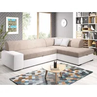 GrainGold Ecksofa L-Form Rechts Fresto - Ecksofa mit Schlaffunktion, Bettkasten - Moderne Ecksofa, Wohnzimmer Sofa - Eckcouch Hellbraun, Weiß (Ori... - Braun/Weiß