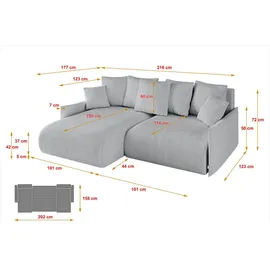 altdecor Ecksofa Cord 2-Sitzer Grau