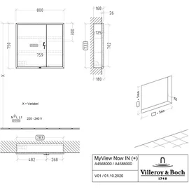 Villeroy & Boch My View Now Einbau 80 cm aluminium LED-Beleuchtung