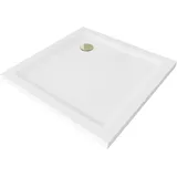 Mexen Flat Quadratische Duschwanne slim 100 x 100 cm, Weiß, Siphon Gold - 40101010G