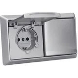 Busch-Jaeger Allwetter 44 Set: 2x SCHUKO Unterputz Steckdose mit Klappdeckel 20 EUGK-33-101 + 2-fach Rahmen 2102-33 Alusilber UP IP44
