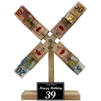 Eiserne Reserve® Geschenkbox Happy Birthday 39 Geburtstag - Eiserne Reserve Windmühle - Geldgesche braun