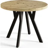 alpi meble Runder Esszimmertisch OVO, ausziehbarer Tisch Durchmesser: 90 cm bis 190 cm Wohnzimmertisch Farbe: Artisan mit Stabile Beine in Farbe Schwarz - Beige/Schwarz