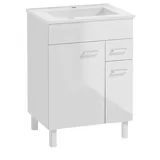 Waschtischunterschrank Mit Waschbecken – 60 X 46 Cm – Hochglanzweiß – Mit Ablage Und Schublade – Keramikwaschbecken