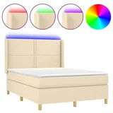 vidaXL Boxspringbett mit Matratze & LED Creme 140x200 cm Stoff