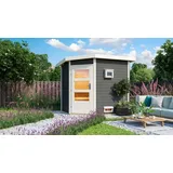 Karibu Mikka inkl. 9 kW + Steuergerät Easy Finnisch + moderne Saunatür terragrau