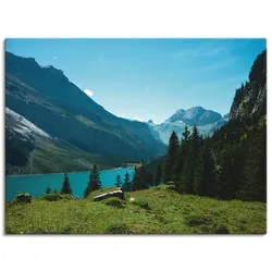 Leinwandbild ARTLAND "Blick auf den Oeschinensee", beige (farbe bild(er): naturfarben), B:80cm H:60cm T:1,8cm, Canvas, Leinwand, Bilder, auf Keilrahmen gespannt