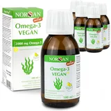 NORSAN Premium Omega 3 Vegan hochdosiert (6x 100ml) / 2000mg Omega-3 Tagesdosierung/Algenöl reich an EPA & DHA - 800 IE Vitamin D3 / 100% veganes Omega 3 Öl aus nachhaltiger Kultivierung