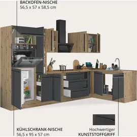 kochstation Winkelküche Florida L-Form 300 cm schwarz