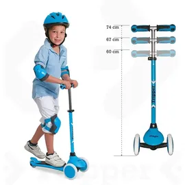 MONDO On&Go Tripper Scooter mit 3 Rädern, PU-Rollen und TPR-Griffen, Sicherheitsbremse hinten, Blau