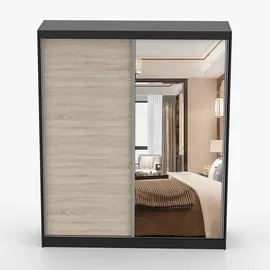 imoebel24 Schwebetürenschrank, Schwarz, Sonoma Eiche, 5 Fächer, Rechteckig, 183x218x61 cm, Schlafzimmer, Kleiderschränke, Schwebetürenschränke