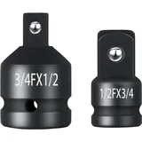 Nadisean 2 Stück Stecknuss Adapter 3/4 Zoll auf 1/2 Zoll, 1/2 Zoll auf 3/4 Zoll, Schlagschrauber Adapter, Cr-Mo-Stahl Ratschen Nuss Adapter, Stecknussadapter Set für Schraubenschlüssel Knarren Nuss