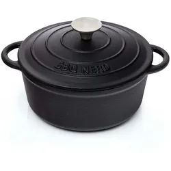 BBQ-Nerd© Bräter (rund) mit Deckel 2,5 L aus Gusseisen mit Emaille-Beschichtung - Bratentopf Kochtopf Gusseisentopf - ideal zum langsamen Garen