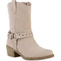 VAN HILL Damen Leicht Gefütterte Cowboy Boots Stiefeletten Schnallen