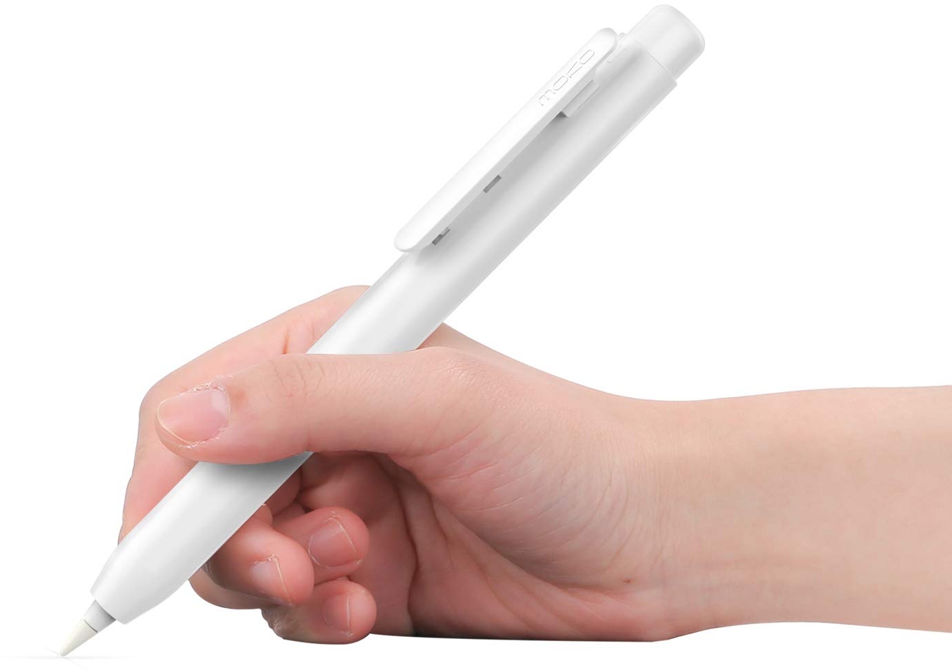 MoKo Hülle Kompatibel mit Apple Pencil 1. Generation, Retractable Ausziehbare Schutzhülle mit Apple Pencil Hülle, Stifthalter mit Stabilem Clip, rutschfeste Einfarbige Stifthülle, Weiß